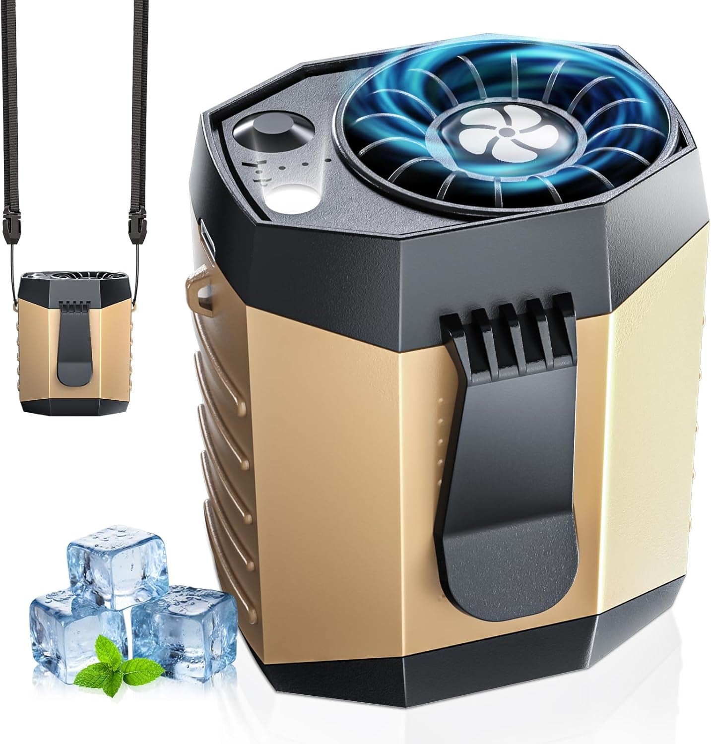 2025 Smart Portable Rechargeable Fan with LED Light & 25H Runtime, 4-Speed 9200RPM Turbo Cooling Personal Waist Fan, Wearable Neck & Belt Clip for Camping, Outdoor, Hiking - Black