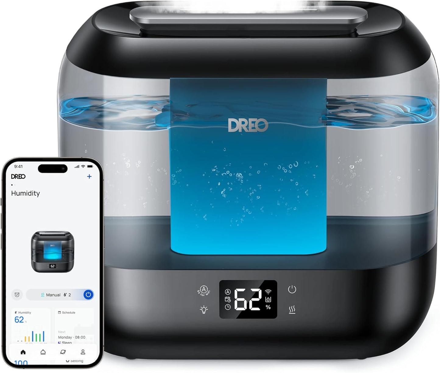 Smart Humidifiers for Bedroom, Top Fill 4L Supersized Cool Mist Humidifier with Nightlight, 36H Runtime, Touch/App/Voice Control, 28 Db Quiet Ultrasonic Humidifiers for Large Room, Baby, Plants