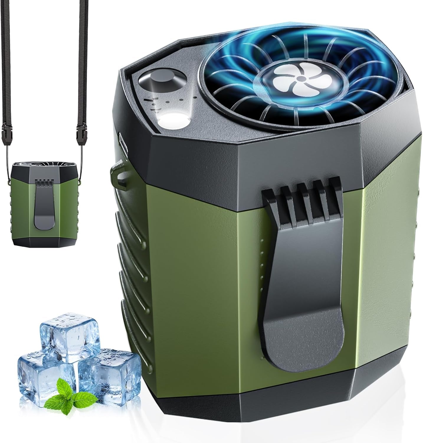 2025 Smart Portable Rechargeable Fan with LED Light & 25H Runtime, 4-Speed 9200RPM Turbo Cooling Personal Waist Fan, Wearable Neck & Belt Clip for Camping, Outdoor, Hiking - Black