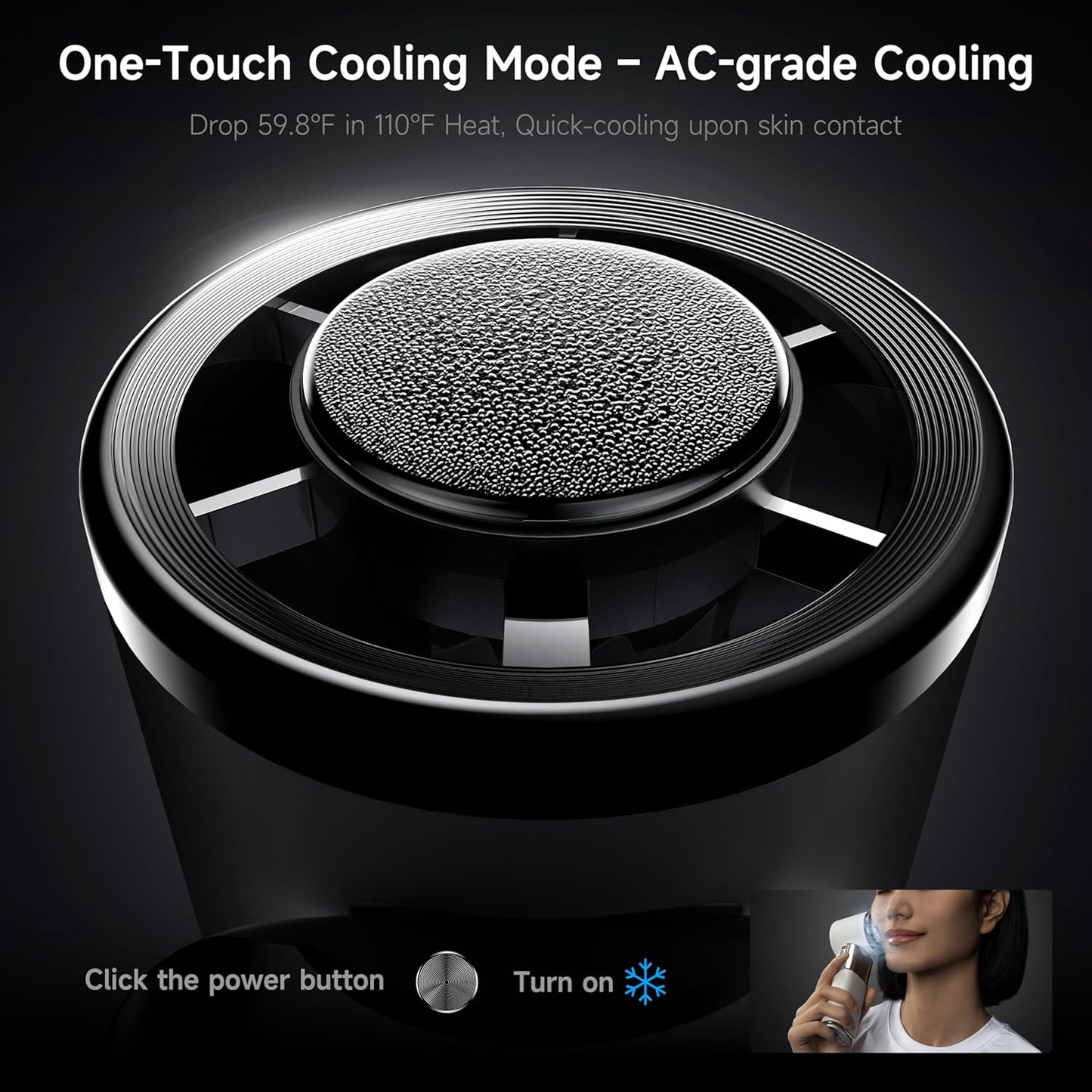 Portable Handheld Turbo Fan with Ice Cooling, 9000Mah Rechargeable Personal Fan, 100-Speed Wind, Built-In Type-C Cable, LED Display,135° Tilt Foldable for Desk/Neck/Travel-White