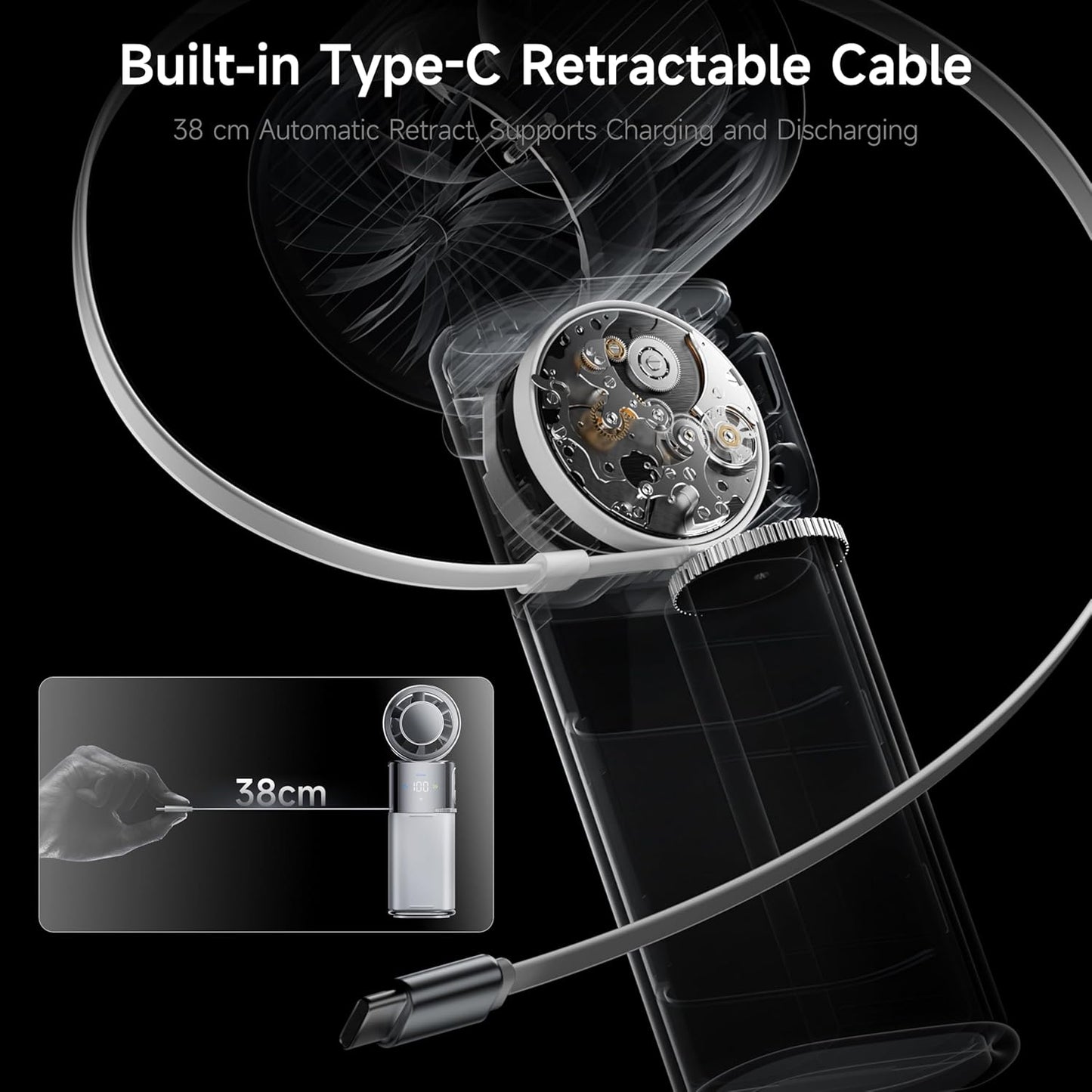 Portable Handheld Turbo Fan with Ice Cooling, 9000Mah Rechargeable Personal Fan, 100-Speed Wind, Built-In Type-C Cable, LED Display,135° Tilt Foldable for Desk/Neck/Travel-White