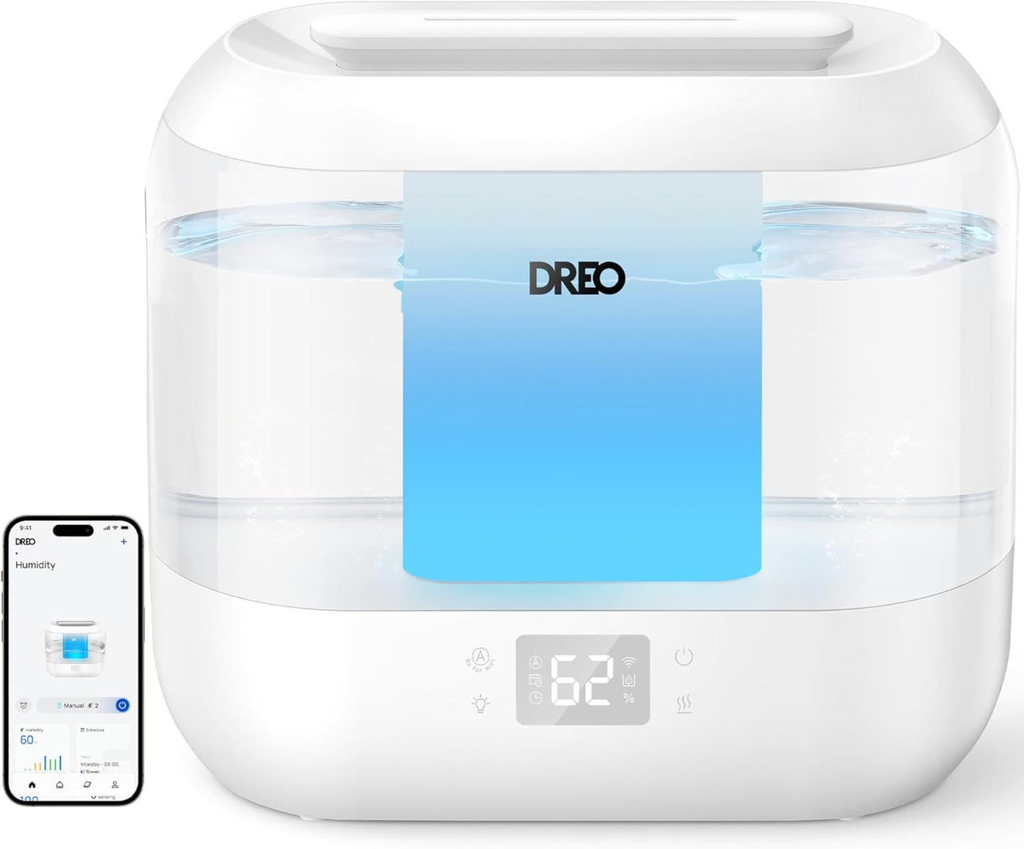 Smart Humidifiers for Bedroom, Top Fill 4L Supersized Cool Mist Humidifier with Nightlight, 36H Runtime, Touch/App/Voice Control, 28 Db Quiet Ultrasonic Humidifiers for Large Room, Baby, Plants