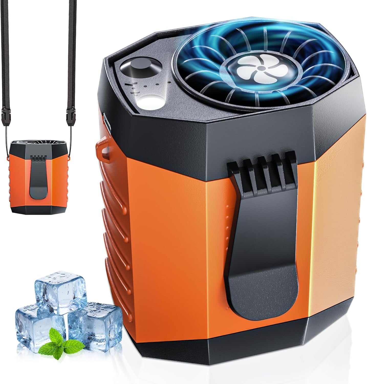 2025 Smart Portable Rechargeable Fan with LED Light & 25H Runtime, 4-Speed 9200RPM Turbo Cooling Personal Waist Fan, Wearable Neck & Belt Clip for Camping, Outdoor, Hiking - Black