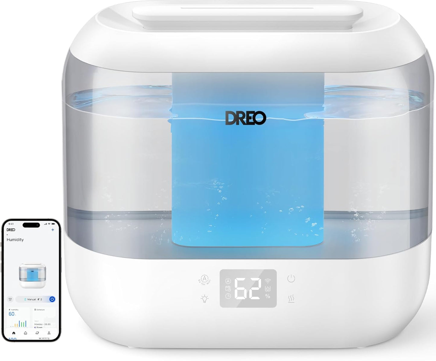 Smart Humidifiers for Bedroom, Top Fill 4L Supersized Cool Mist Humidifier with Nightlight, 36H Runtime, Touch/App/Voice Control, 28 Db Quiet Ultrasonic Humidifiers for Large Room, Baby, Plants