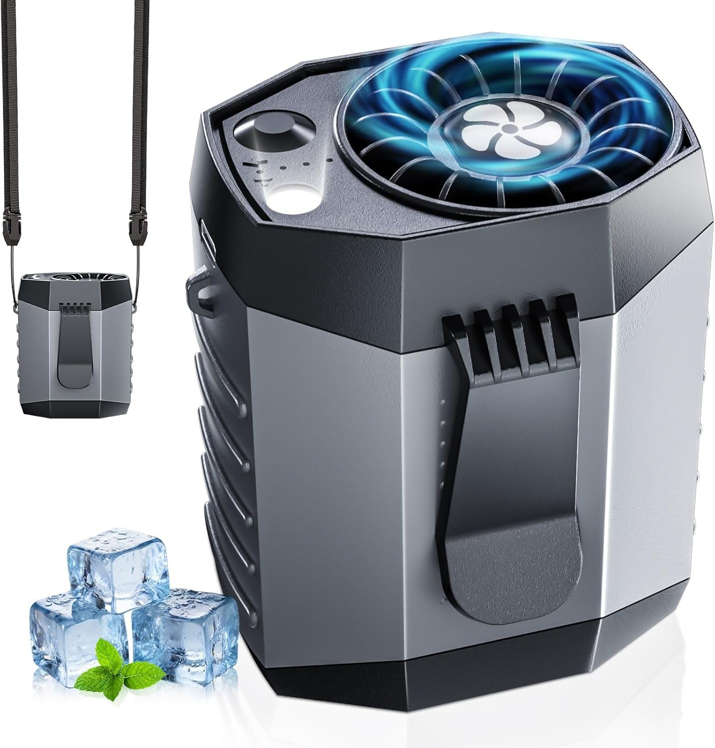 2025 Smart Portable Rechargeable Fan with LED Light & 25H Runtime, 4-Speed 9200RPM Turbo Cooling Personal Waist Fan, Wearable Neck & Belt Clip for Camping, Outdoor, Hiking - Black