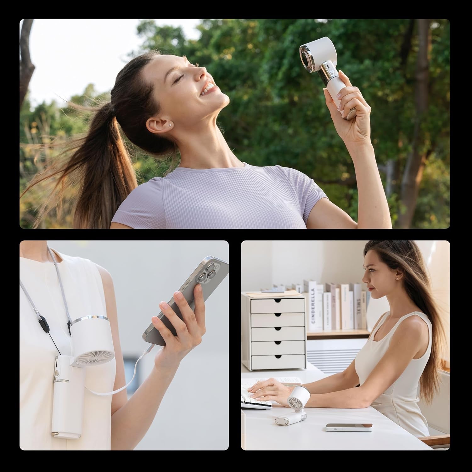 Portable Handheld Turbo Fan with Ice Cooling, 9000Mah Rechargeable Personal Fan, 100-Speed Wind, Built-In Type-C Cable, LED Display,135° Tilt Foldable for Desk/Neck/Travel-White
