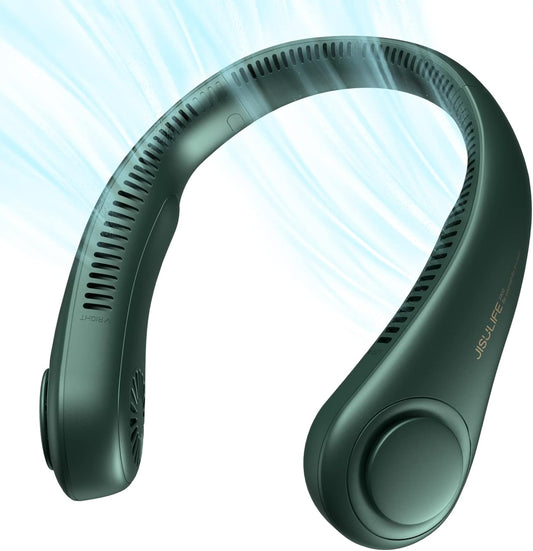 Portable Neck Fan, Hands Free Bladeless Fan, 5 Speeds, 4000 Mah Battery Operated Wearable Personal Fan, Twistable, Rechargeable, Gift for Women Men-Dark Green