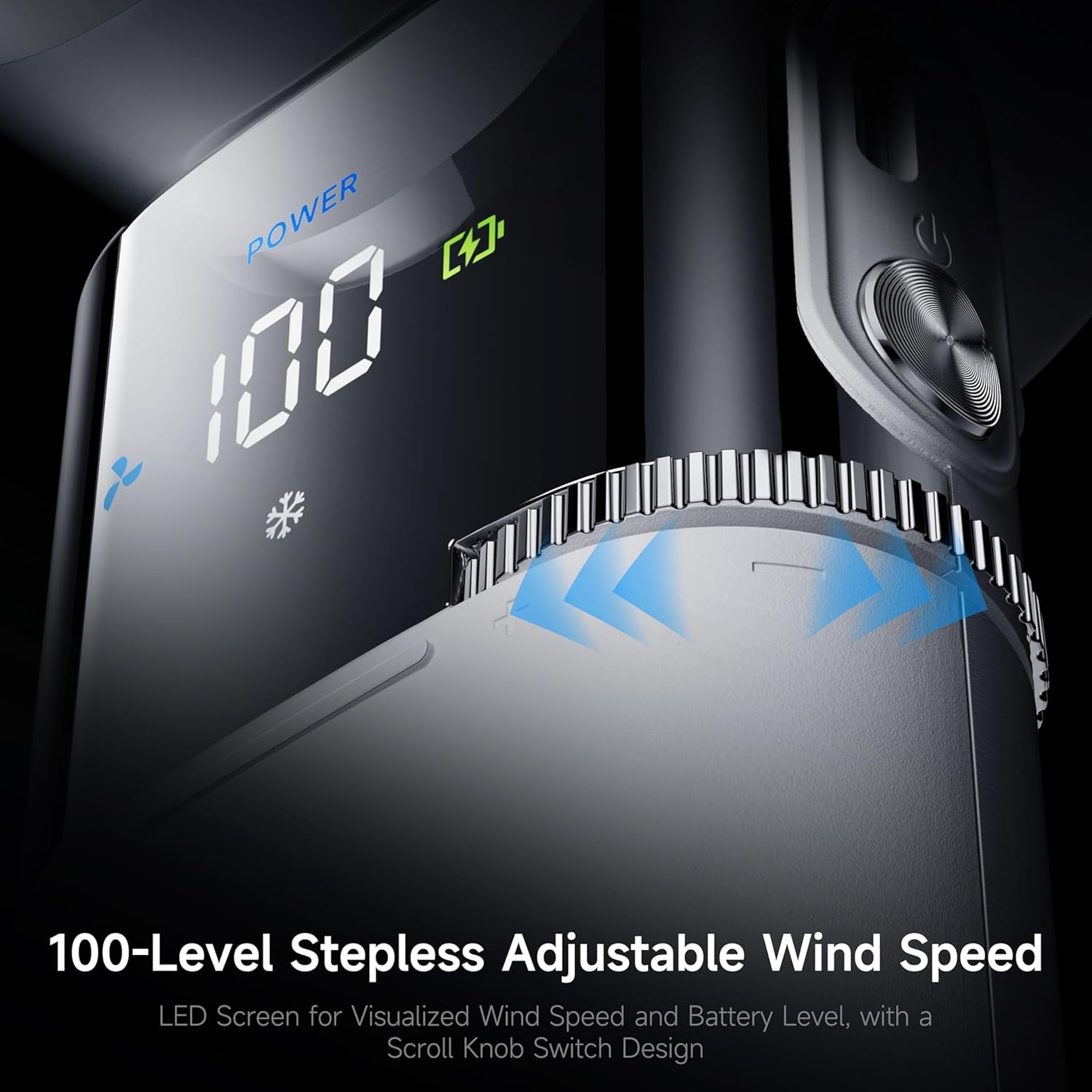 Portable Handheld Turbo Fan with Ice Cooling, 9000Mah Rechargeable Personal Fan, 100-Speed Wind, Built-In Type-C Cable, LED Display,135° Tilt Foldable for Desk/Neck/Travel-White