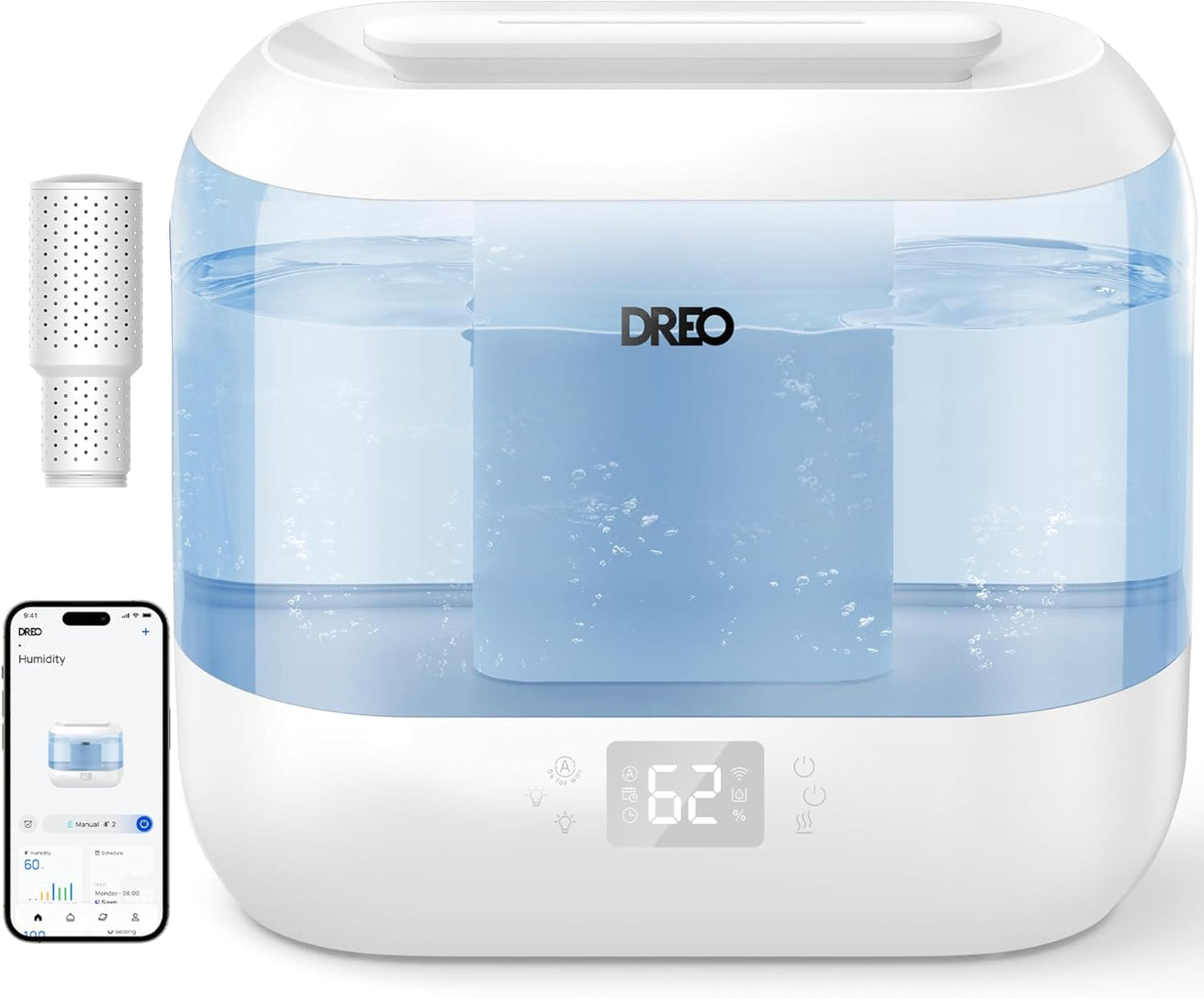 Smart Humidifiers for Bedroom, Top Fill 4L Supersized Cool Mist Humidifier with Nightlight, 36H Runtime, Touch/App/Voice Control, 28 Db Quiet Ultrasonic Humidifiers for Large Room, Baby, Plants