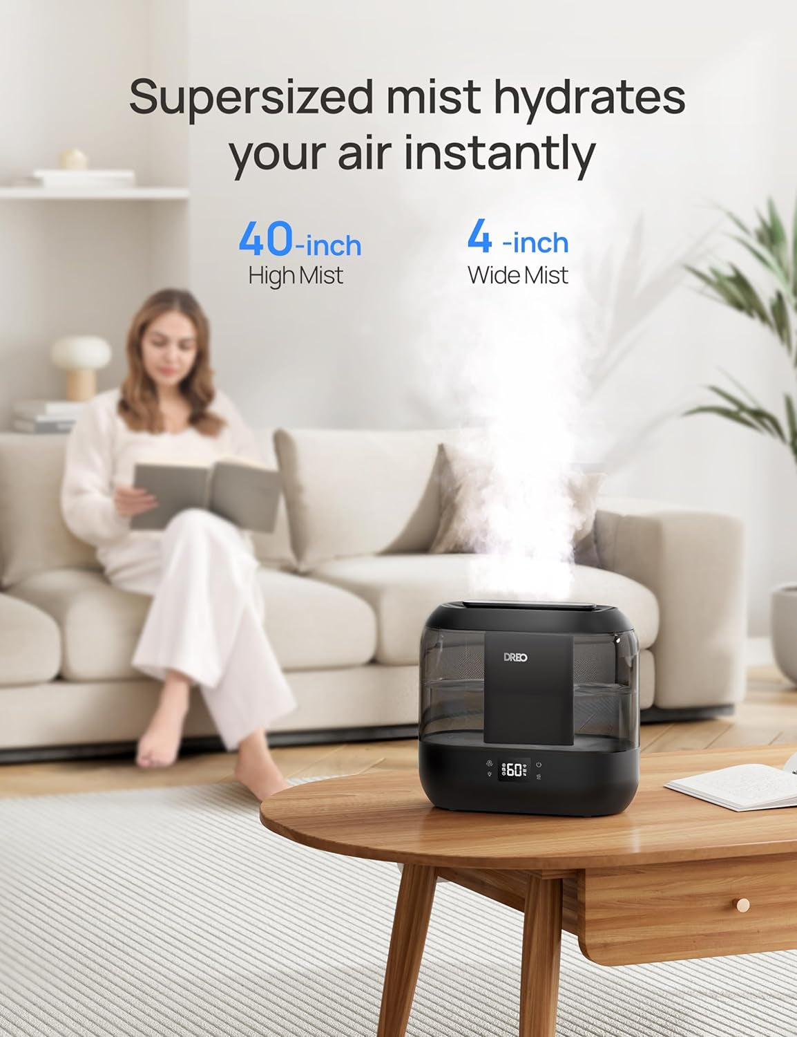 Smart Humidifiers for Bedroom, Top Fill 4L Supersized Cool Mist Humidifier with Nightlight, 36H Runtime, Touch/App/Voice Control, 28 Db Quiet Ultrasonic Humidifiers for Large Room, Baby, Plants