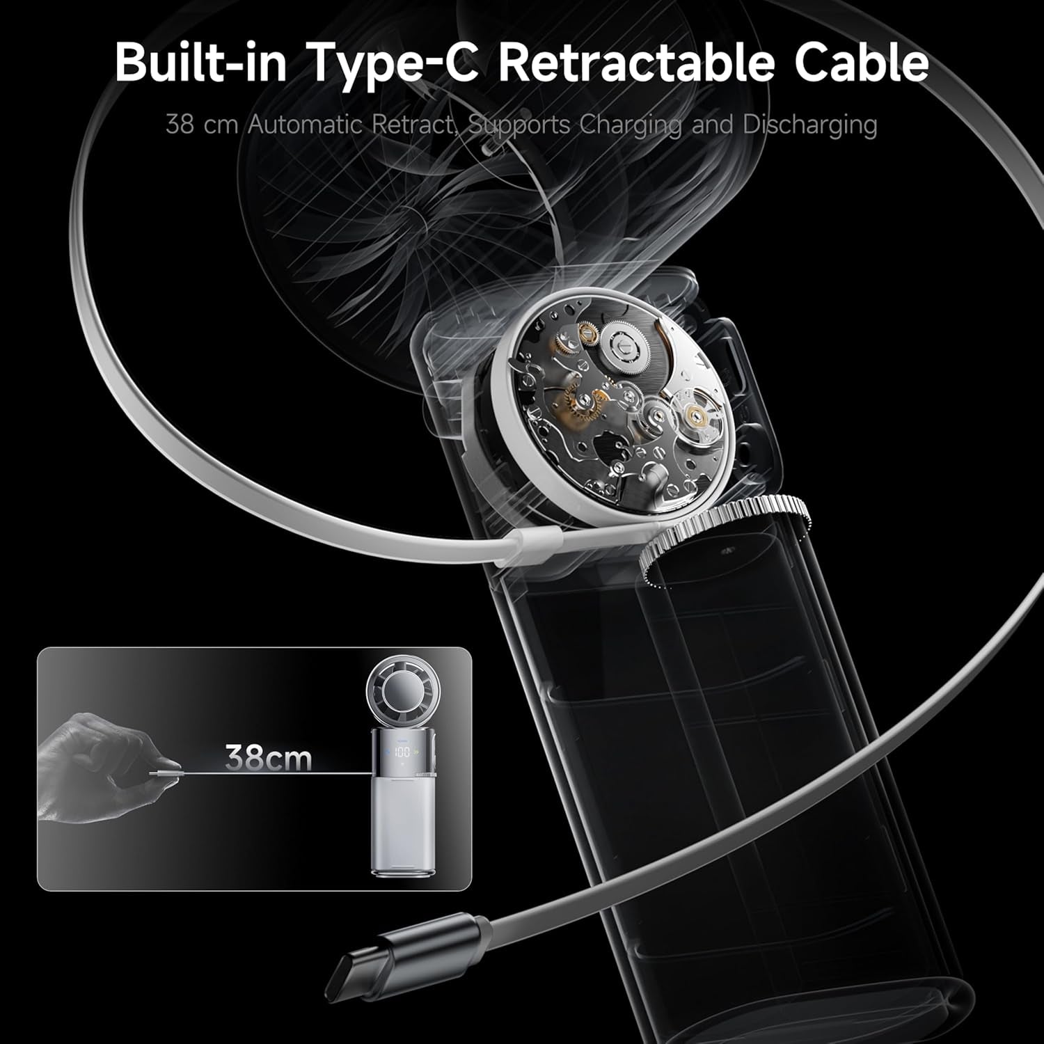 Portable Handheld Turbo Fan with Ice Cooling, 9000Mah Rechargeable Personal Fan, 100-Speed Wind, Built-In Type-C Cable, LED Display,135° Tilt Foldable for Desk/Neck/Travel-White