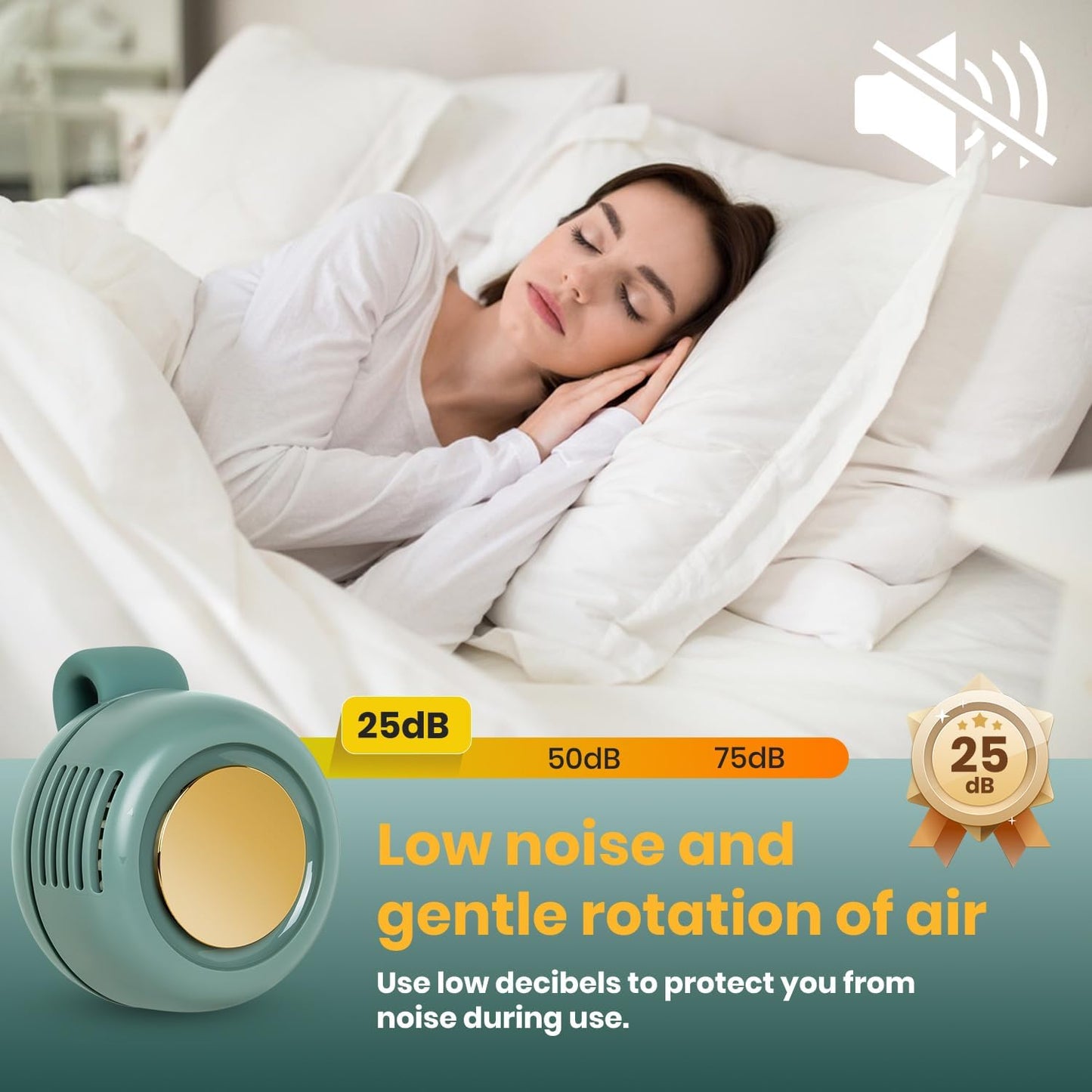 Portable Silent Mini Bladeless Fan Clip On, 3 Speeds Clip on Fan for Shirt for Outdoor Travel Gift (Green)