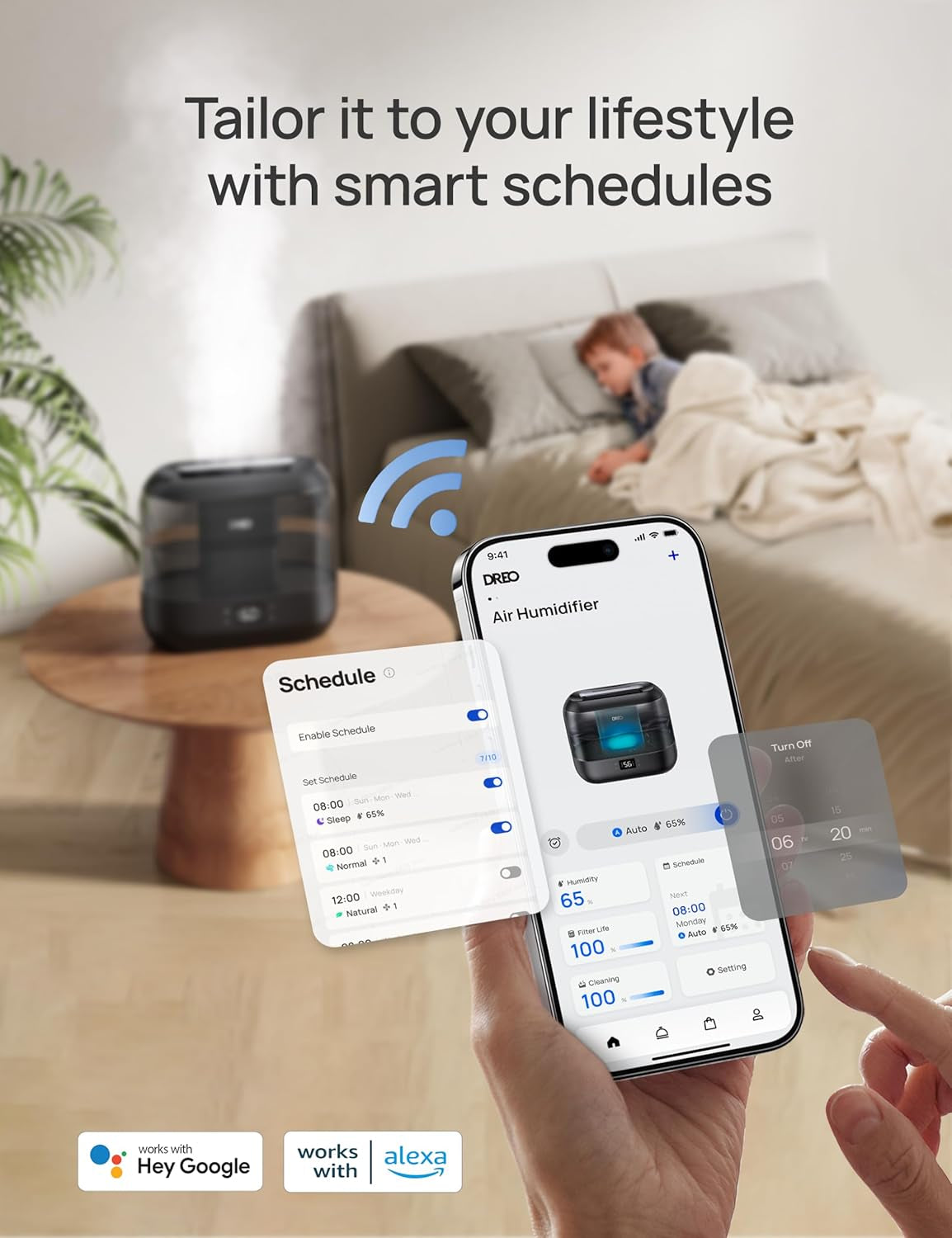 Smart Humidifiers for Bedroom, Top Fill 4L Supersized Cool Mist Humidifier with Nightlight, 36H Runtime, Touch/App/Voice Control, 28 Db Quiet Ultrasonic Humidifiers for Large Room, Baby, Plants
