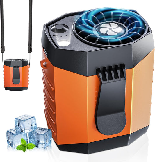 2025 Smart Portable Rechargeable Fan with LED Light & 25H Runtime, 4-Speed 9200RPM Turbo Cooling Personal Waist Fan, Wearable Neck & Belt Clip for Camping, Outdoor, Hiking - Black